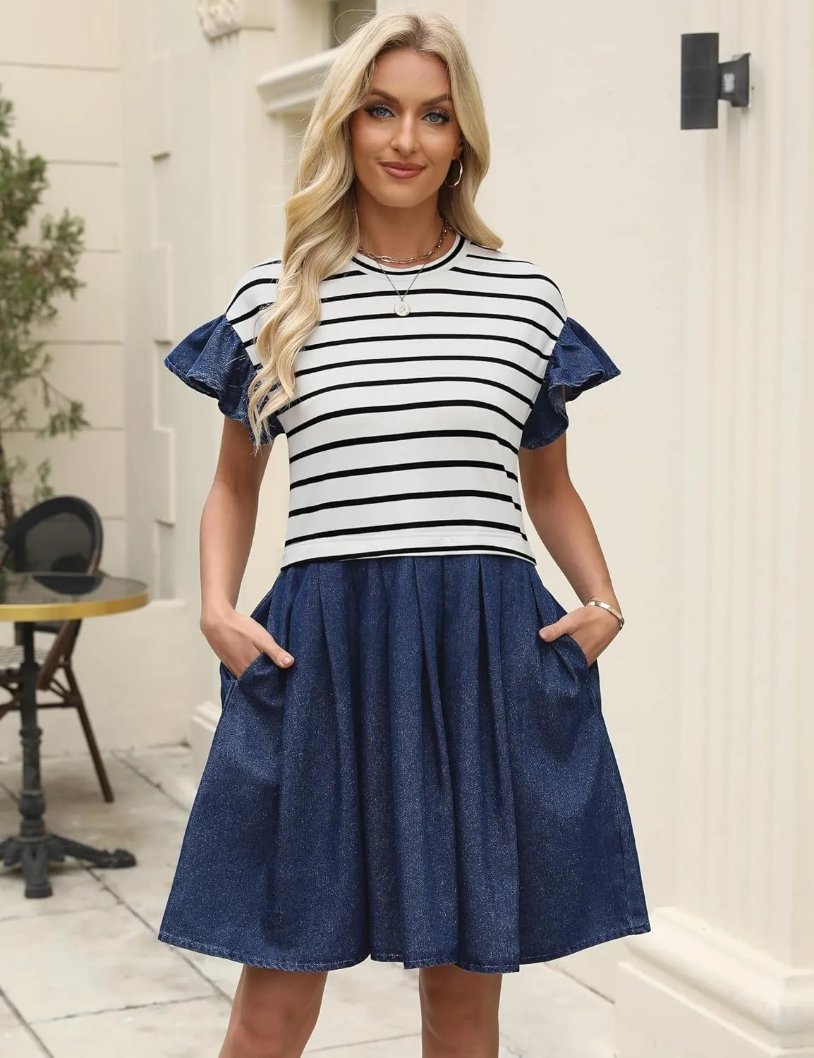 Plus Size Dresses for Curvy Women Summer Short Sleeve Casual Denim Jean Dress Babydoll Mini Dress with Pocket 2025