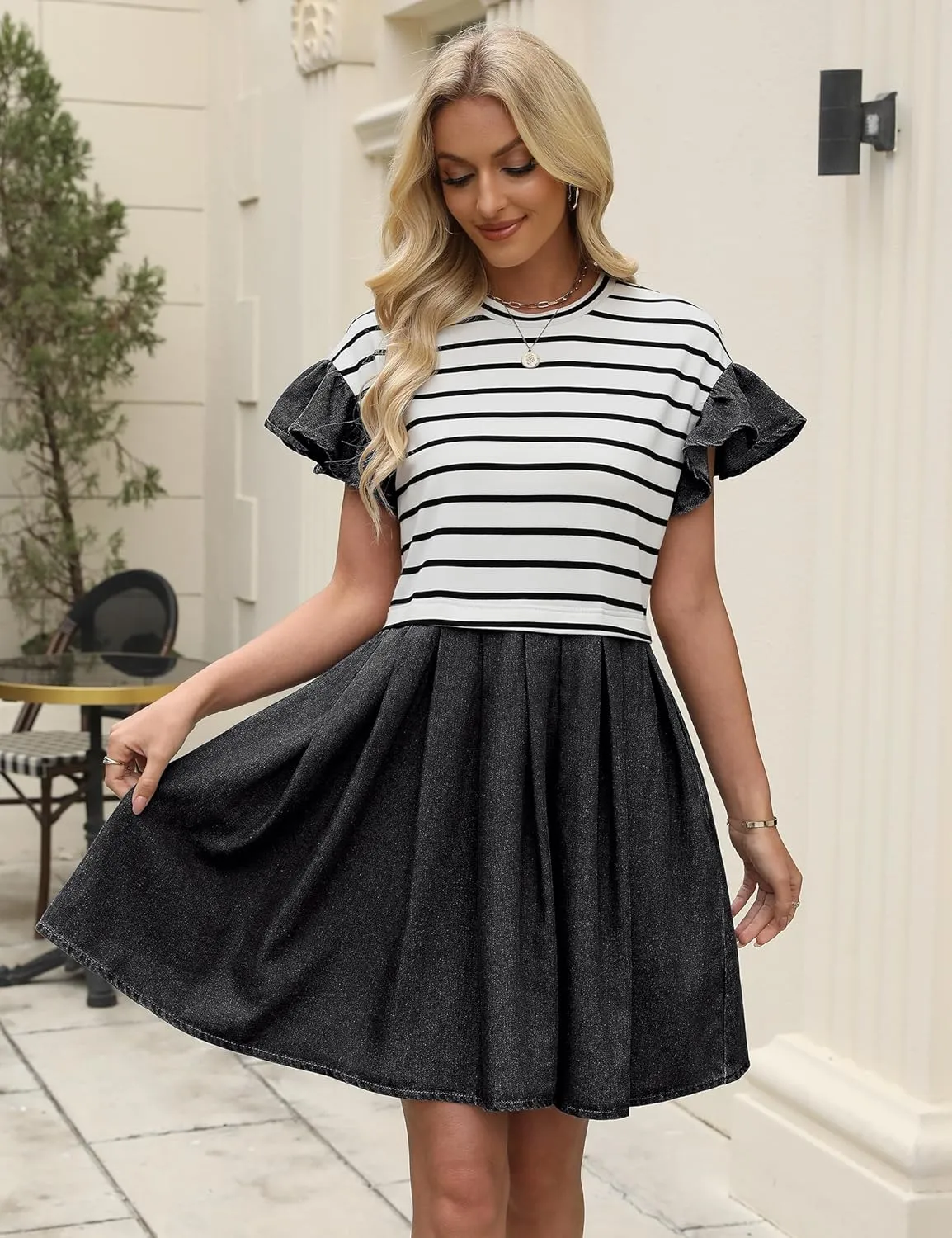 Plus Size Dresses for Curvy Women Summer Short Sleeve Casual Denim Jean Dress Babydoll Mini Dress with Pocket 2025