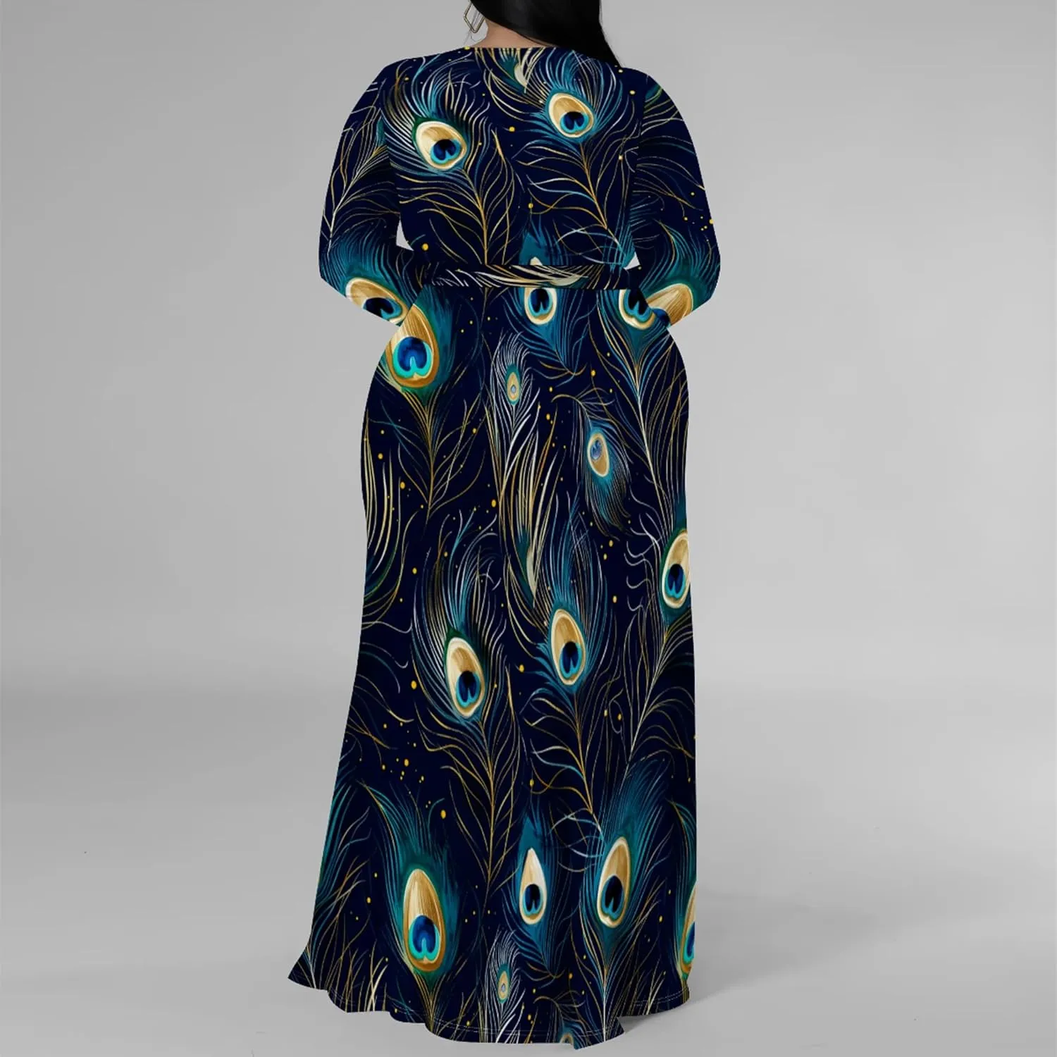 Plus Size Dresses for Women Floral Print Maxi Dress Slit Flowy 3/4 Sleeve with Belt