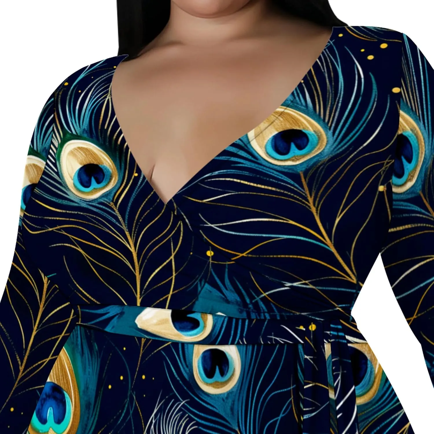 Plus Size Dresses for Women Floral Print Maxi Dress Slit Flowy 3/4 Sleeve with Belt