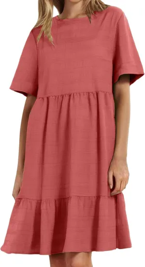 Plus Size Dresses for Women Short Sleeve Crew Neck Womens Dresses Swing Flowy Tiered Ruffle Beach Dress 2025