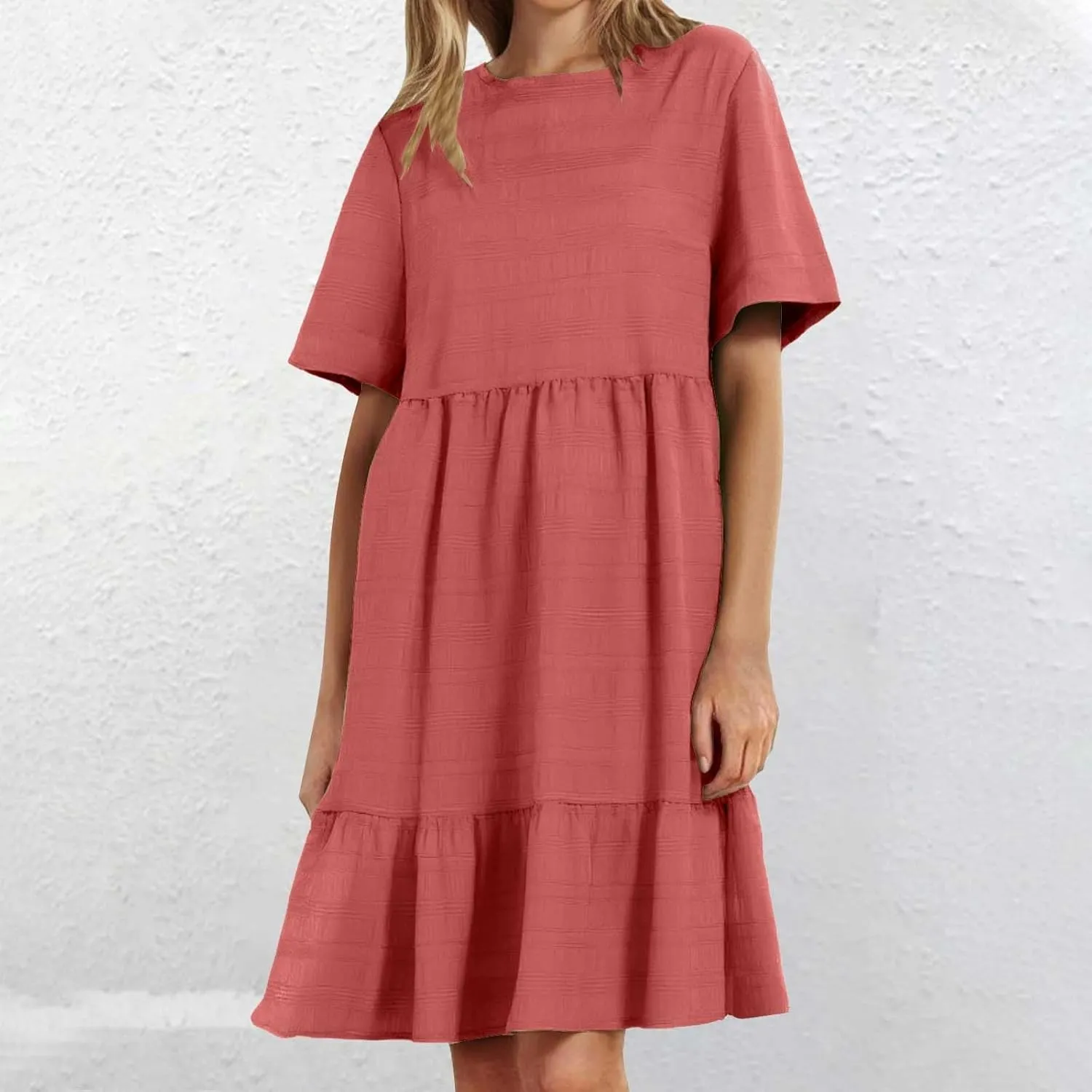 Plus Size Dresses for Women Short Sleeve Crew Neck Womens Dresses Swing Flowy Tiered Ruffle Beach Dress 2025