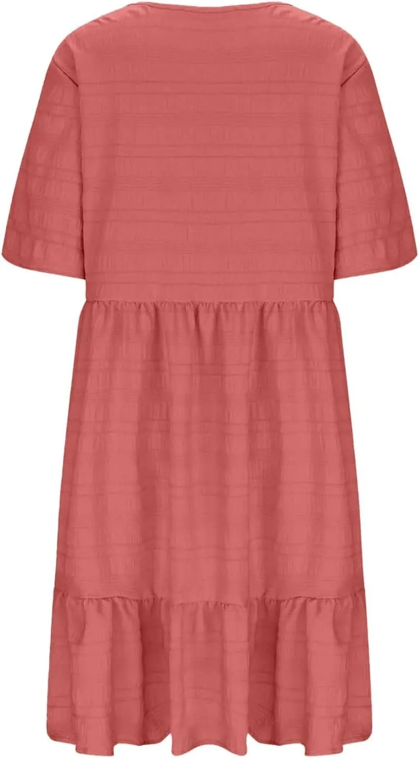 Plus Size Dresses for Women Short Sleeve Crew Neck Womens Dresses Swing Flowy Tiered Ruffle Beach Dress 2025