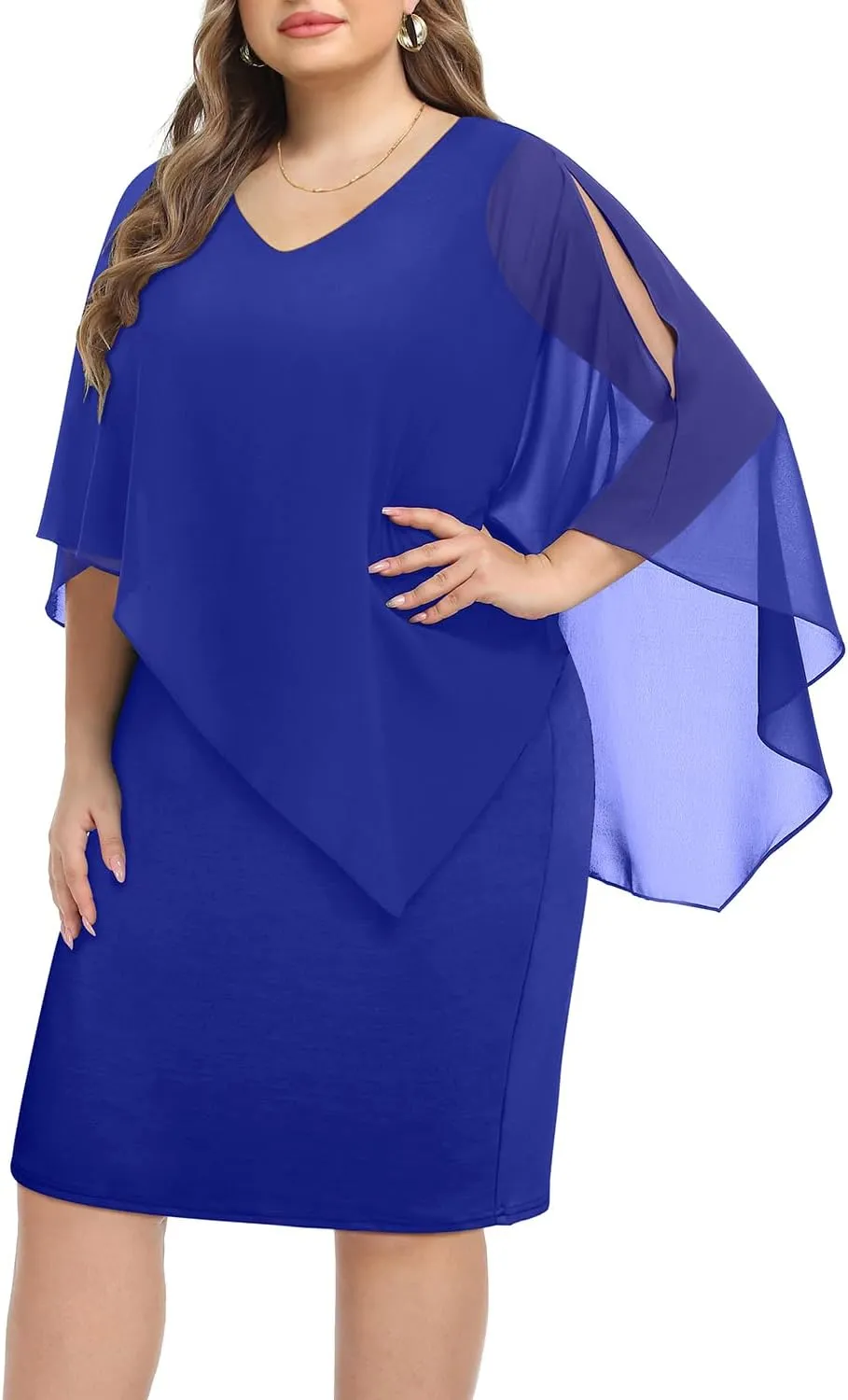 Plus Size Dresses Wedding Guest - Mother Bride Cocktail Semi Formal Cape Knee Length Dresses