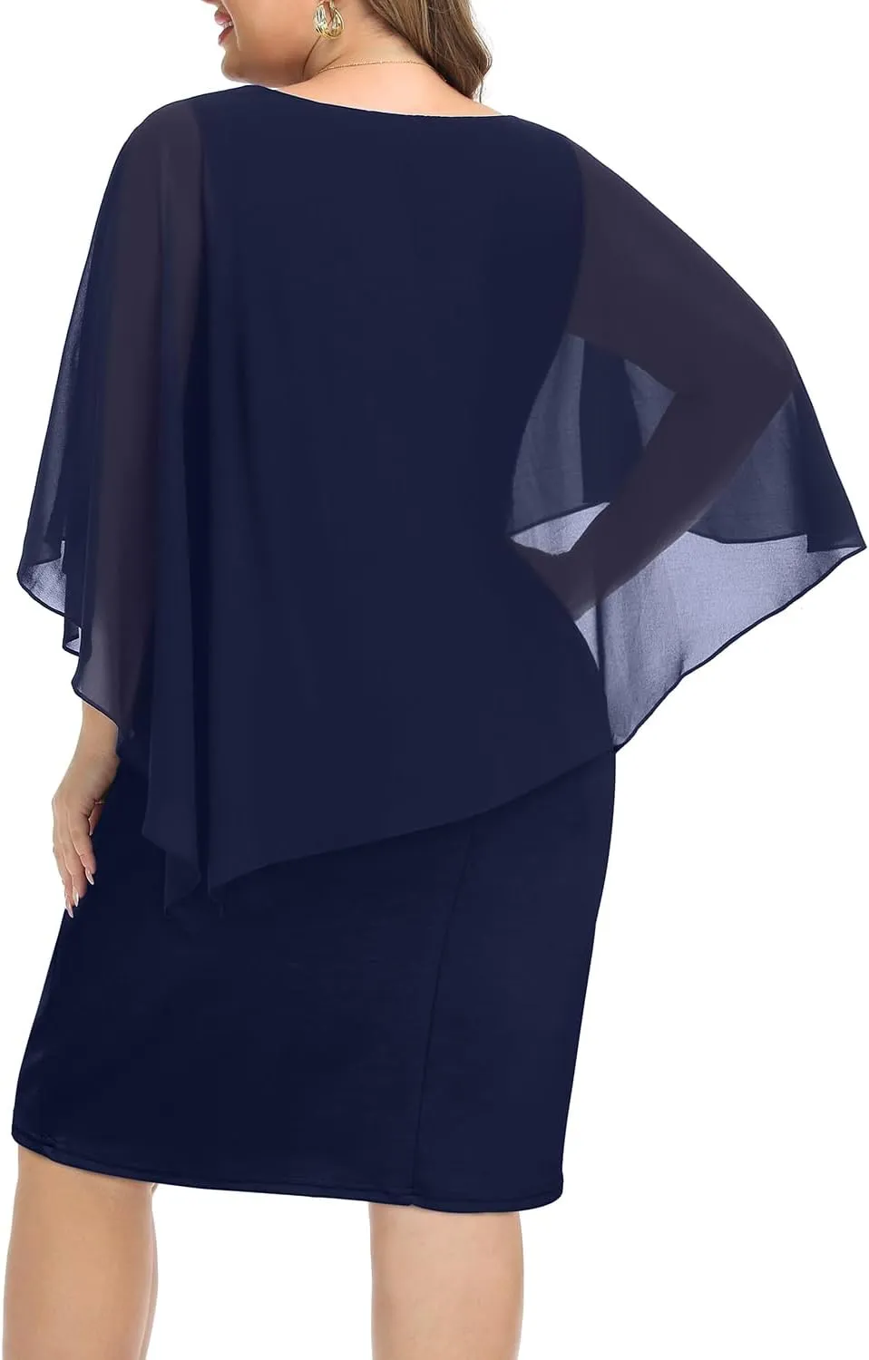 Plus Size Dresses Wedding Guest - Mother Bride Cocktail Semi Formal Cape Knee Length Dresses