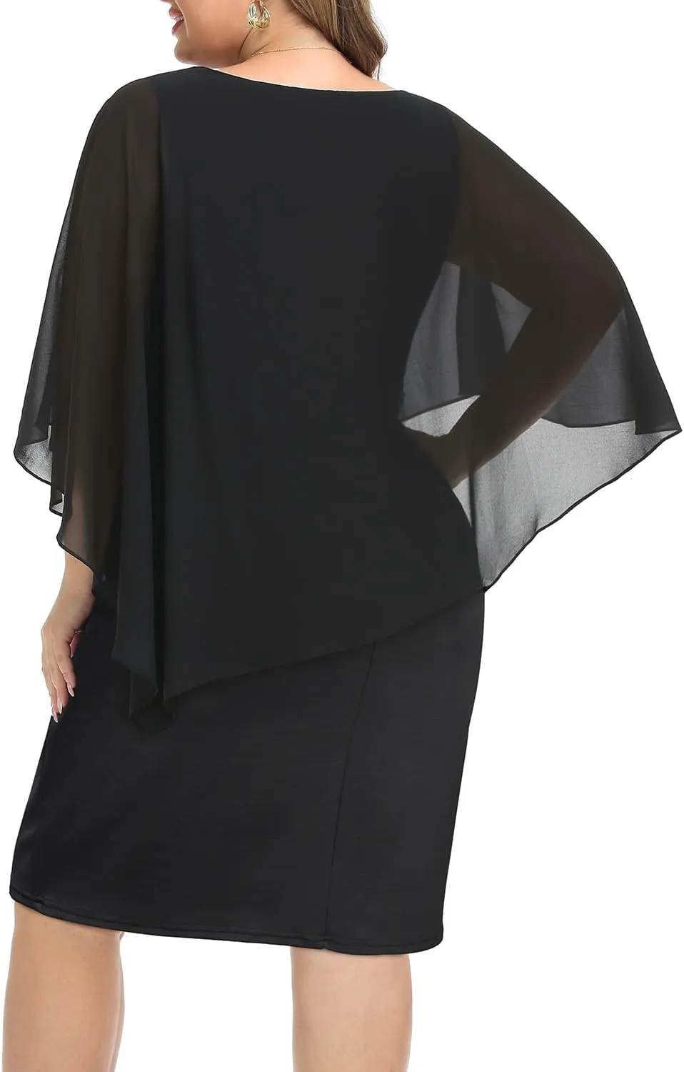 Plus Size Dresses Wedding Guest - Mother Bride Cocktail Semi Formal Cape Knee Length Dresses