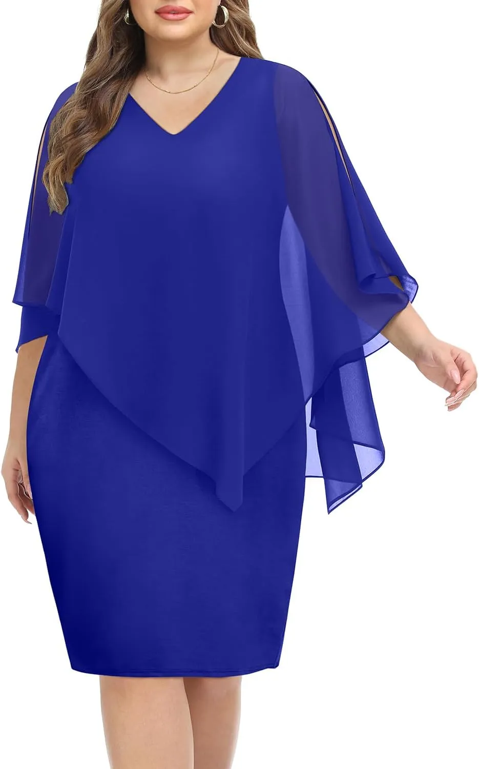 Plus Size Dresses Wedding Guest - Mother Bride Cocktail Semi Formal Cape Knee Length Dresses