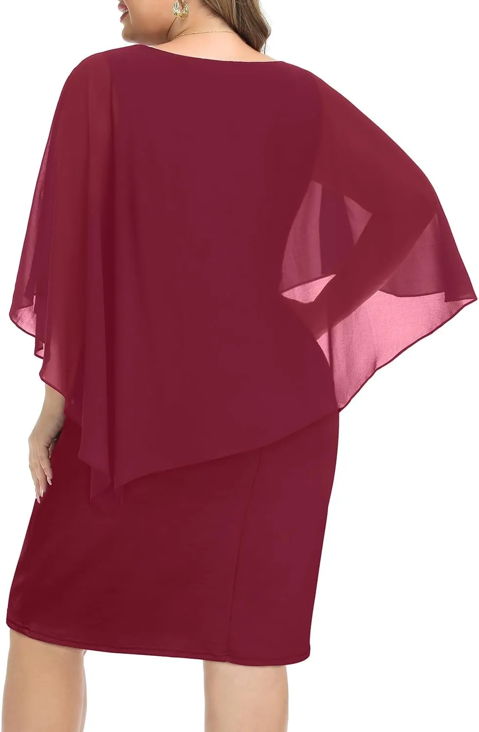 Plus Size Dresses Wedding Guest - Mother Bride Cocktail Semi Formal Cape Knee Length Dresses