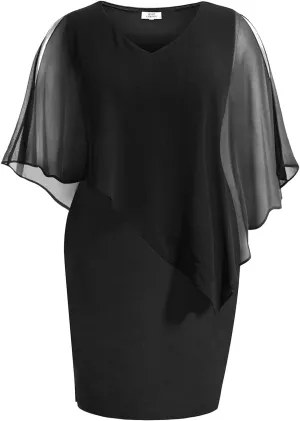 Plus Size Dresses Wedding Guest - Mother Bride Cocktail Semi Formal Cape Knee Length Dresses