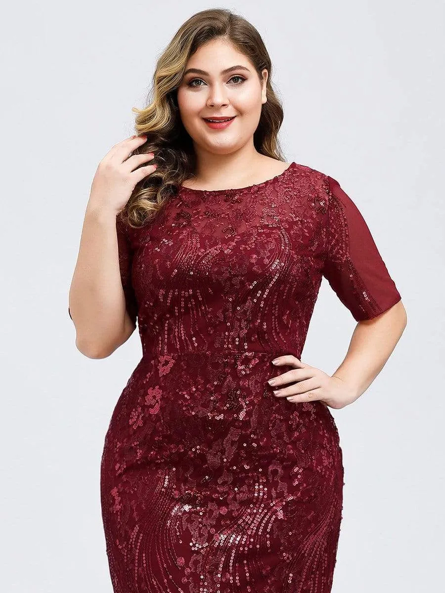 Plus Size Embroidery Sequin Fishtail Evening Dress