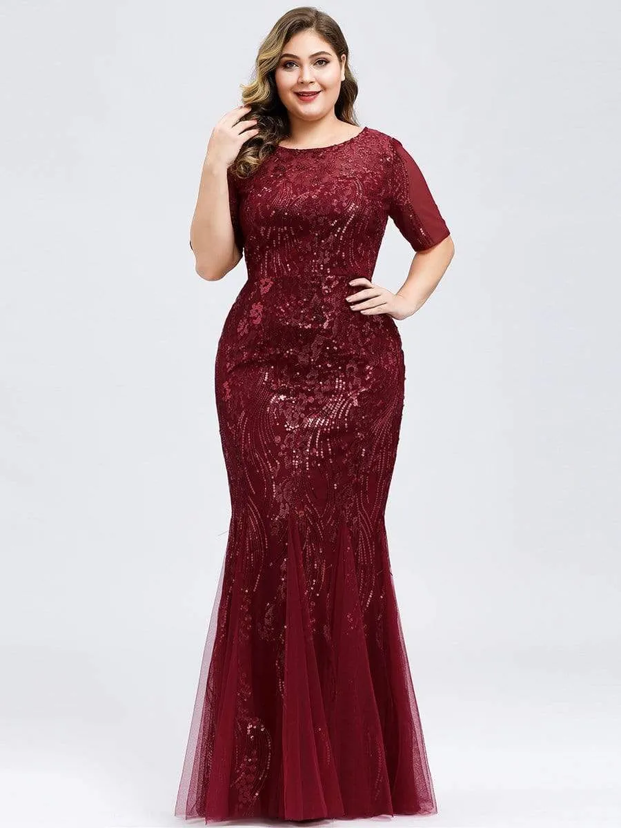 Plus Size Embroidery Sequin Fishtail Evening Dress