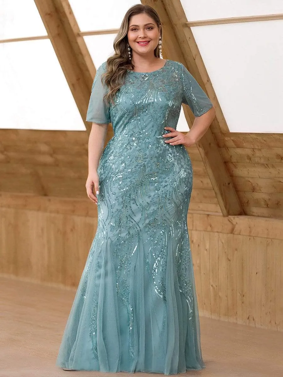 Plus Size Embroidery Sequin Fishtail Evening Dress