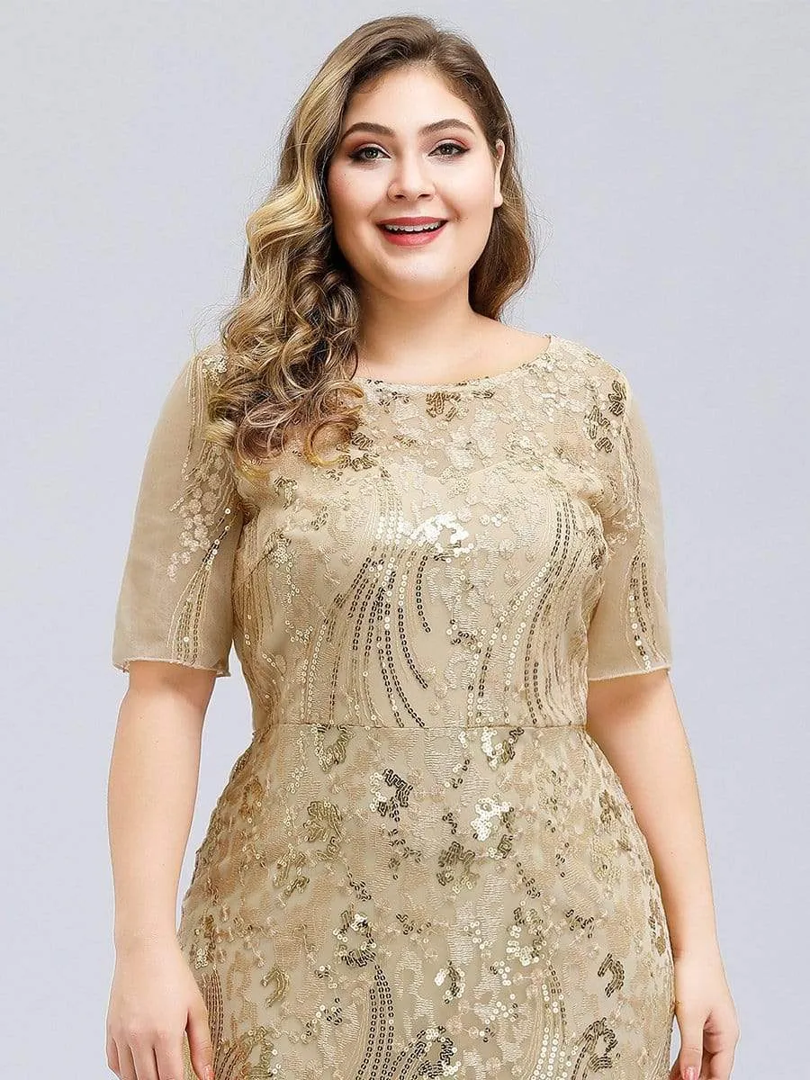 Plus Size Embroidery Sequin Fishtail Evening Dress