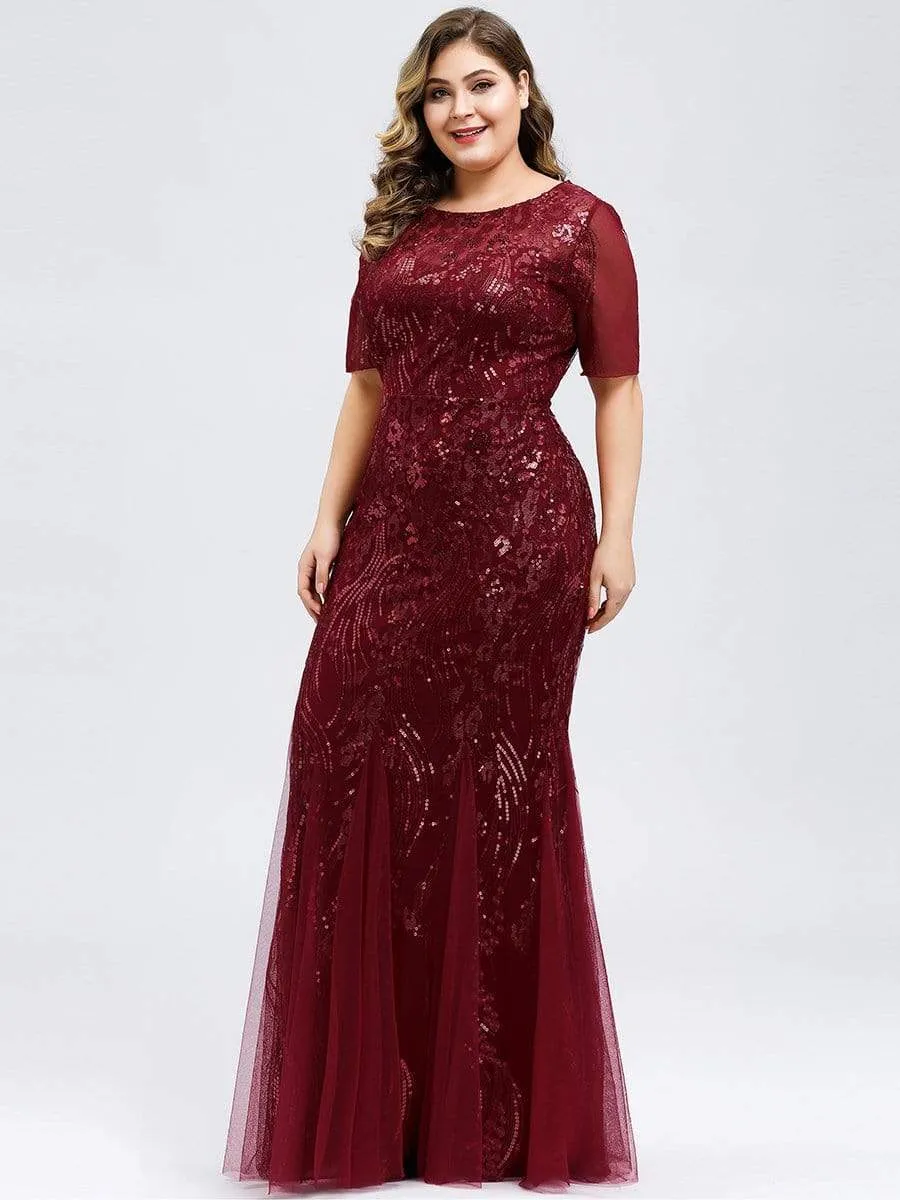 Plus Size Embroidery Sequin Fishtail Evening Dress