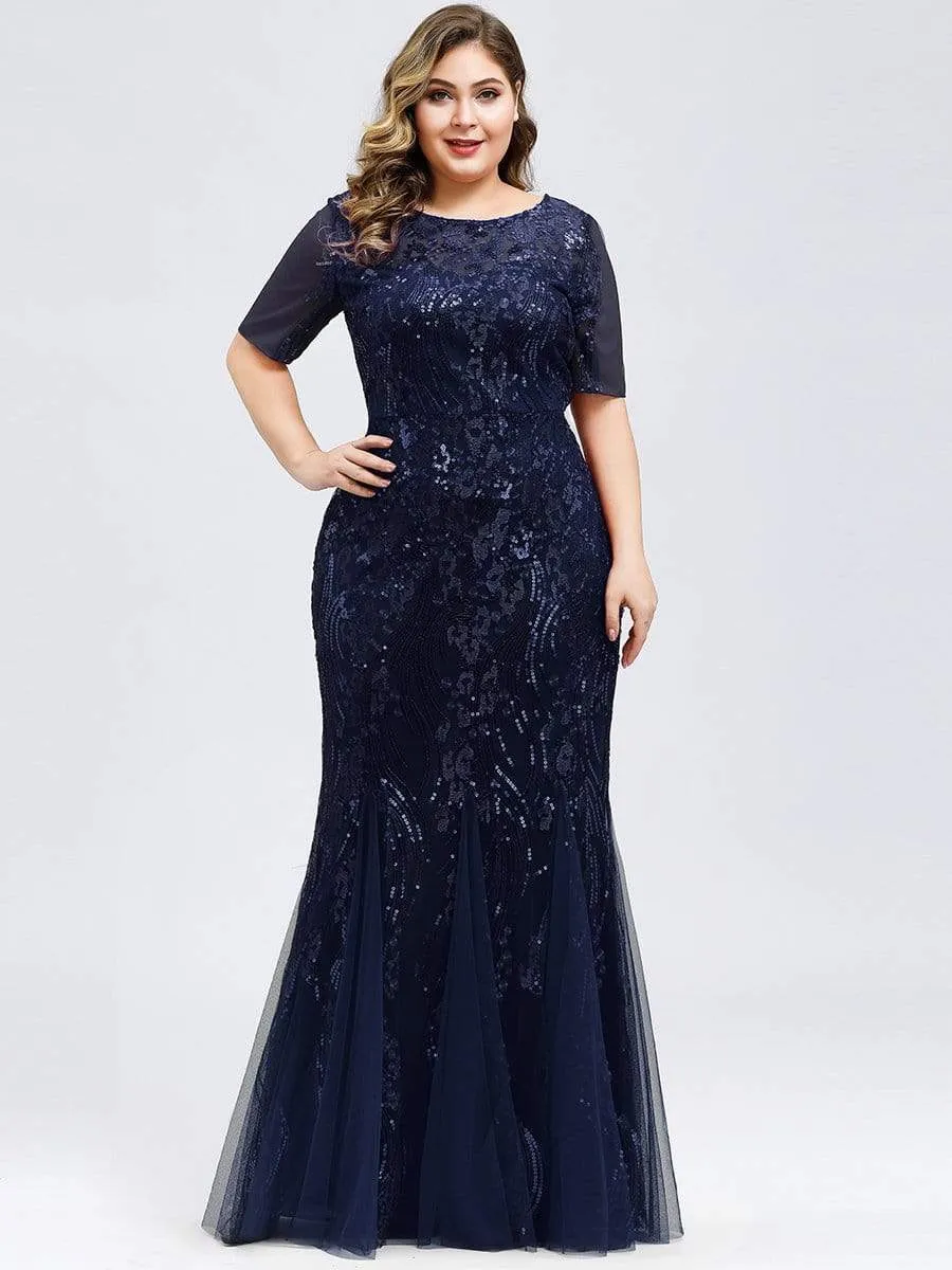 Plus Size Embroidery Sequin Fishtail Evening Dress