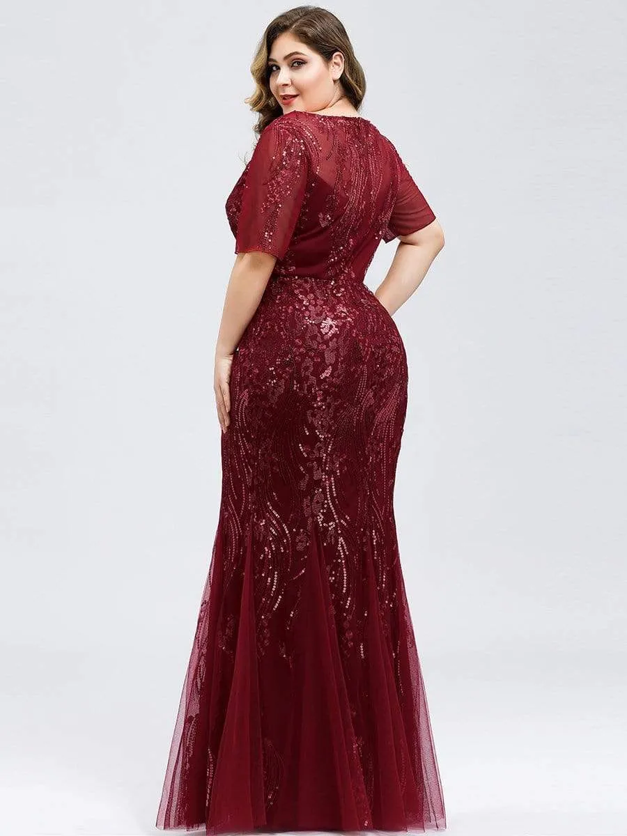 Plus Size Embroidery Sequin Fishtail Evening Dress
