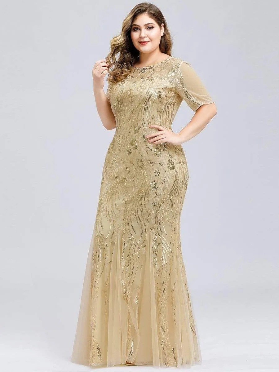 Plus Size Embroidery Sequin Fishtail Evening Dress