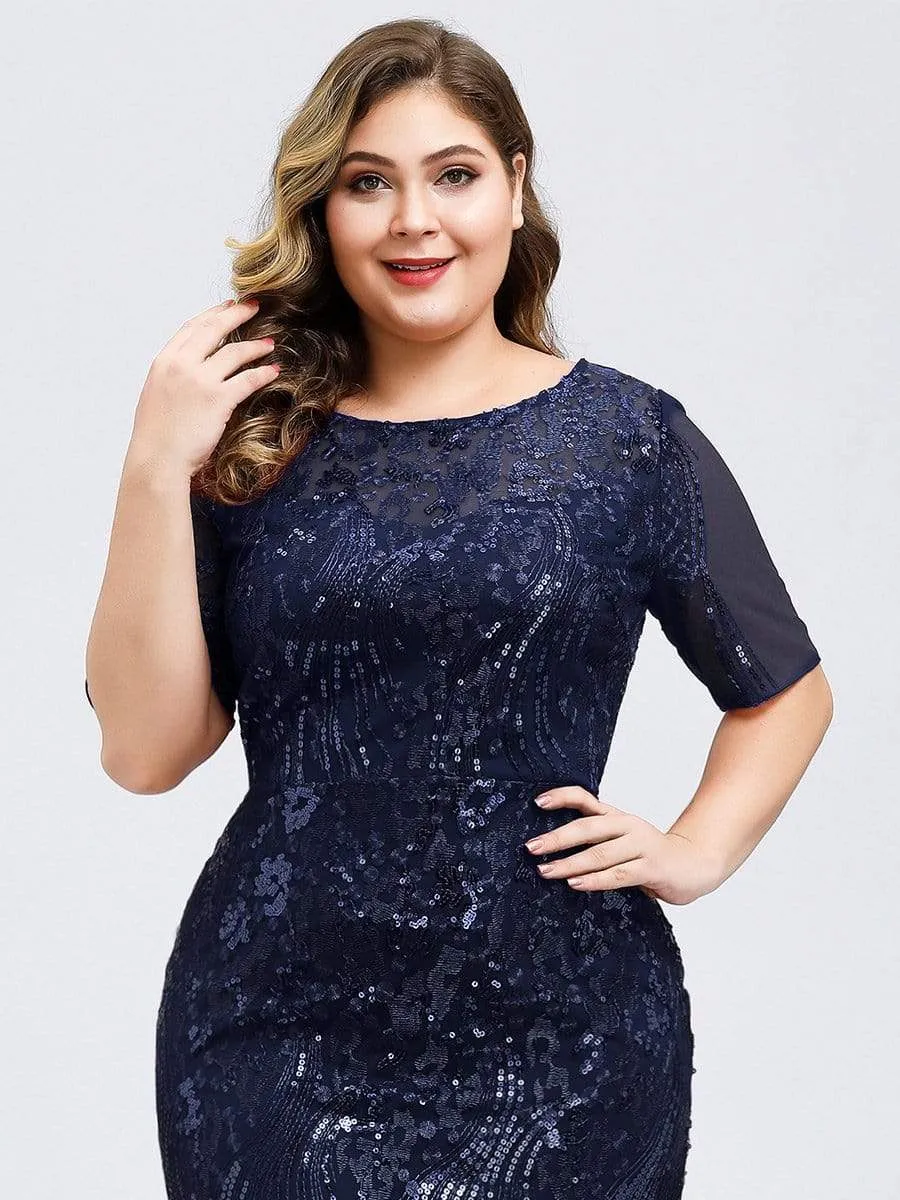 Plus Size Embroidery Sequin Fishtail Evening Dress