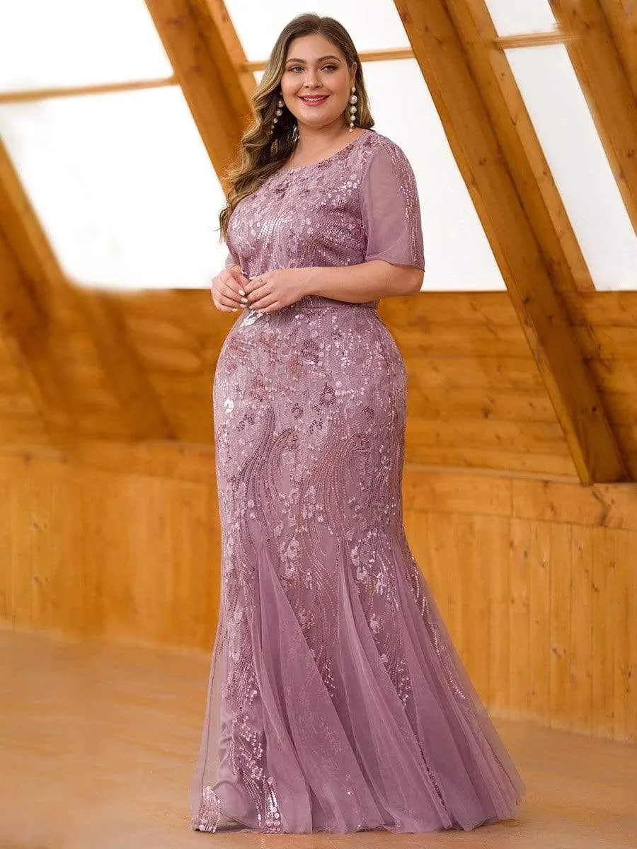 Plus Size Embroidery Sequin Fishtail Evening Dress