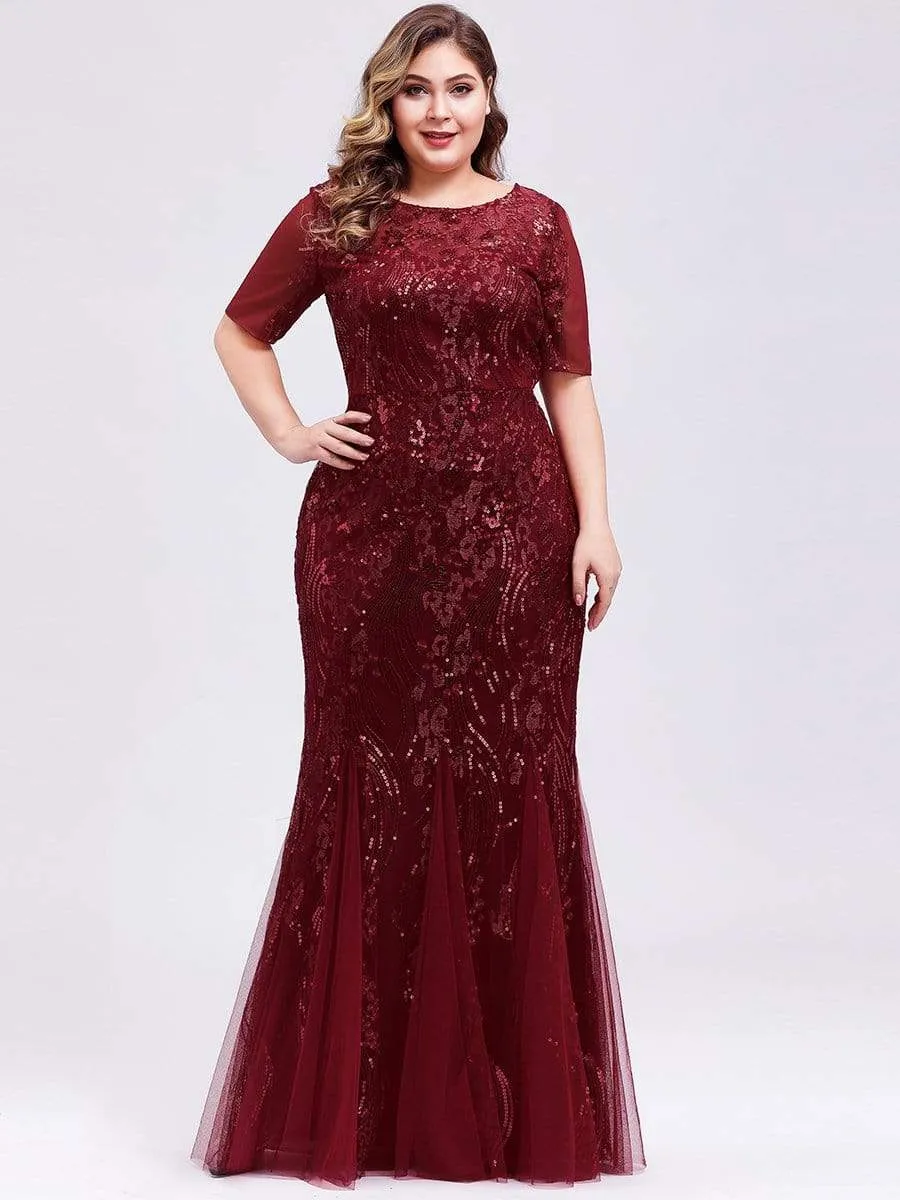 Plus Size Embroidery Sequin Fishtail Evening Dress