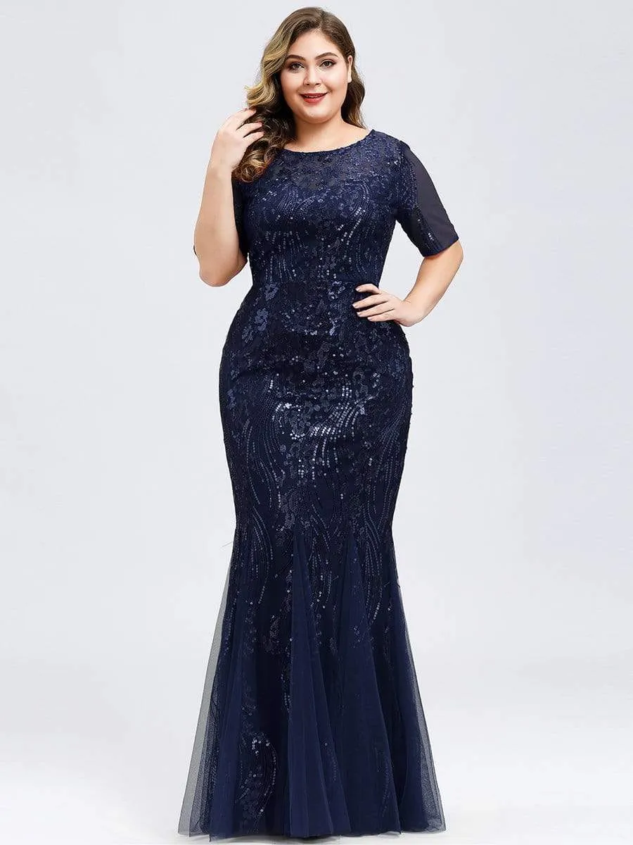 Plus Size Embroidery Sequin Fishtail Evening Dress