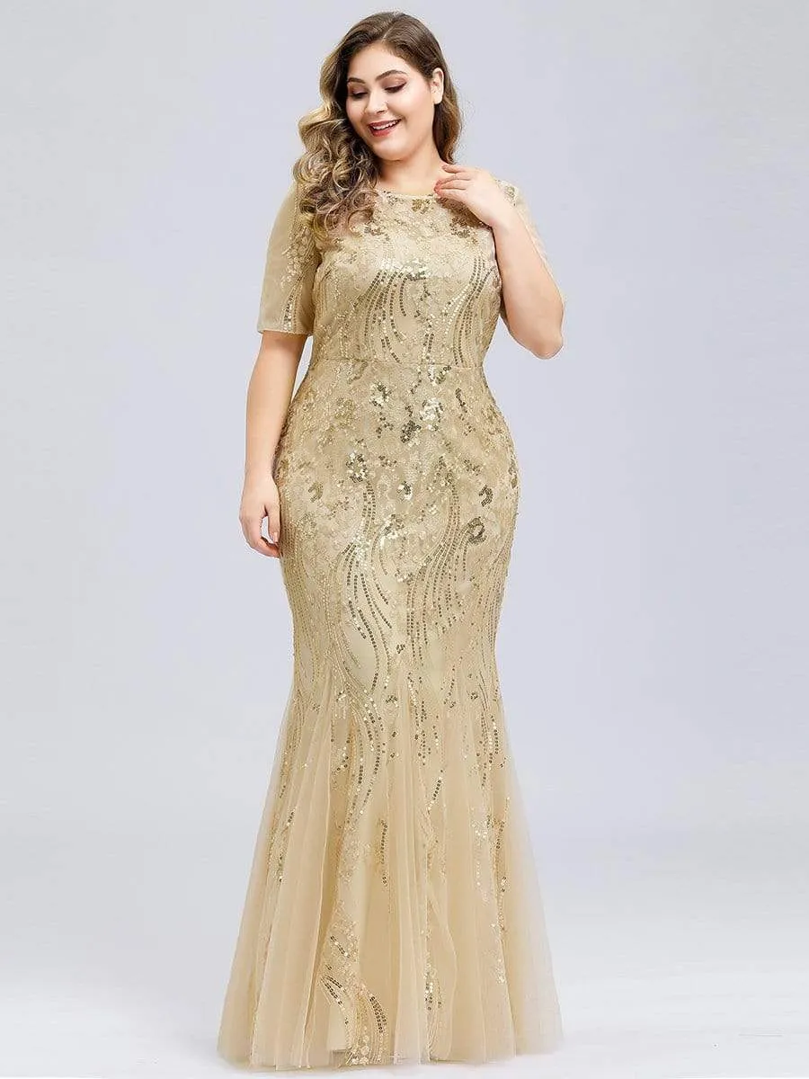 Plus Size Embroidery Sequin Fishtail Evening Dress