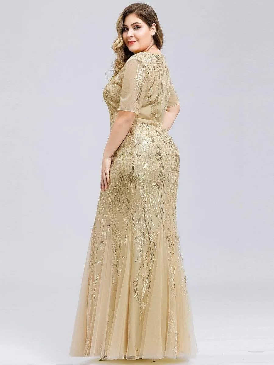 Plus Size Embroidery Sequin Fishtail Evening Dress
