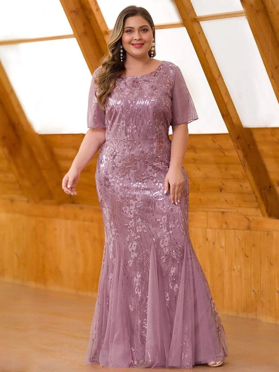 Plus Size Embroidery Sequin Fishtail Evening Dress