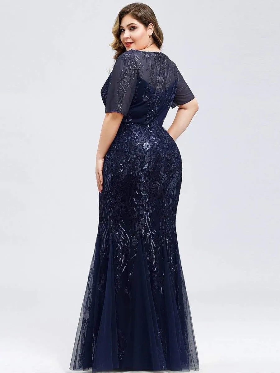 Plus Size Embroidery Sequin Fishtail Evening Dress