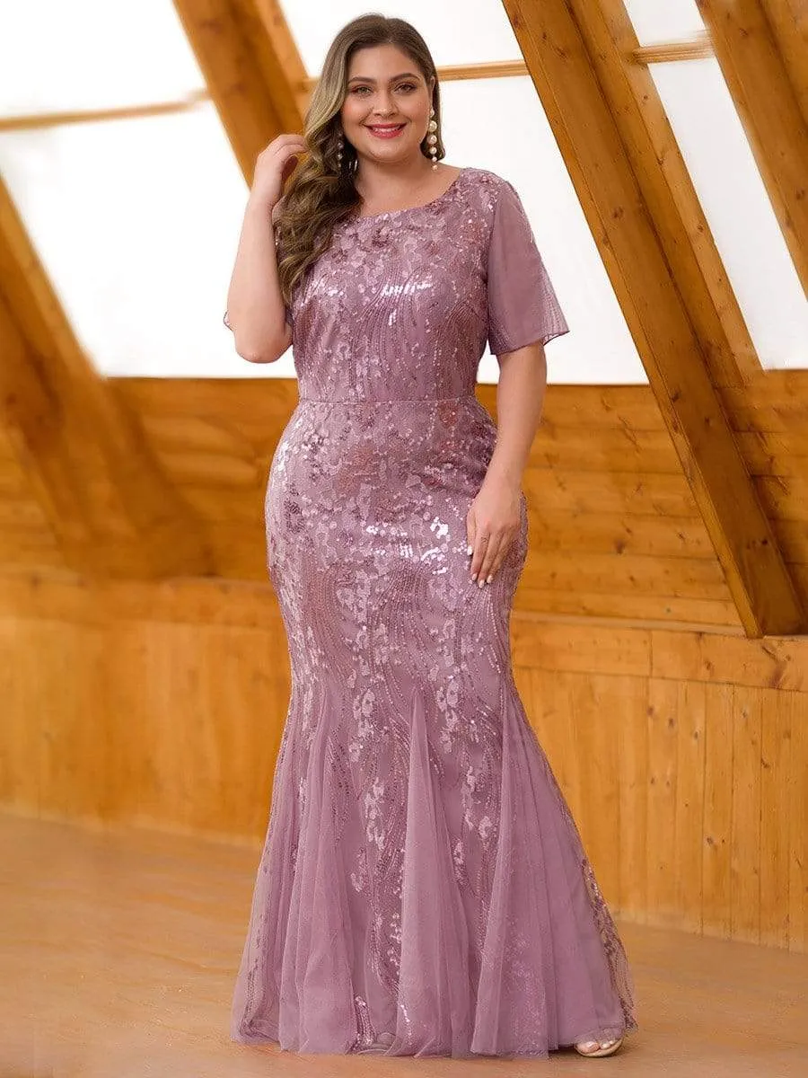 Plus Size Embroidery Sequin Fishtail Evening Dress