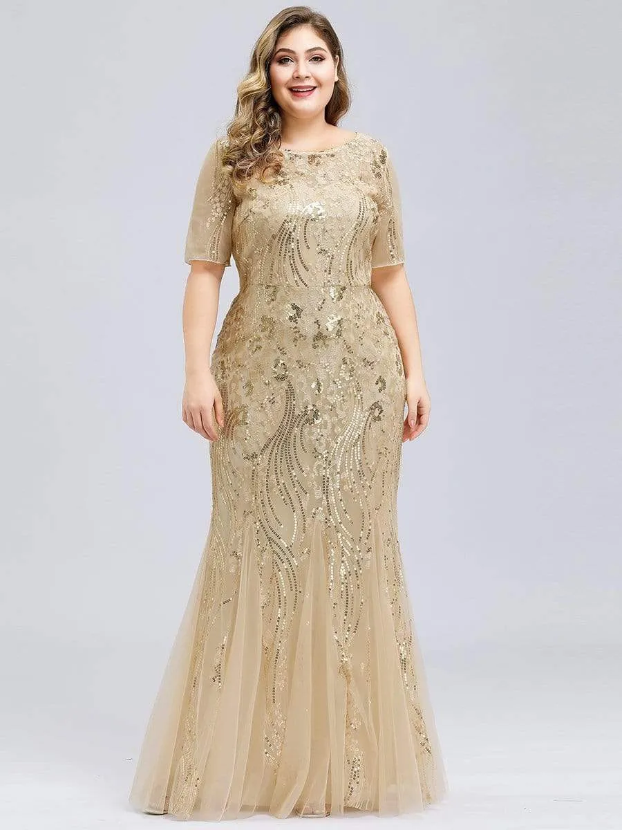 Plus Size Embroidery Sequin Fishtail Evening Dress