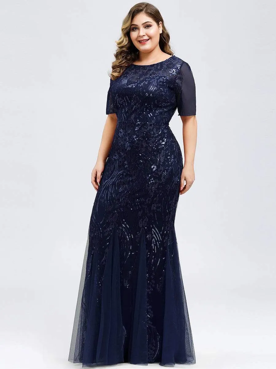 Plus Size Embroidery Sequin Fishtail Evening Dress