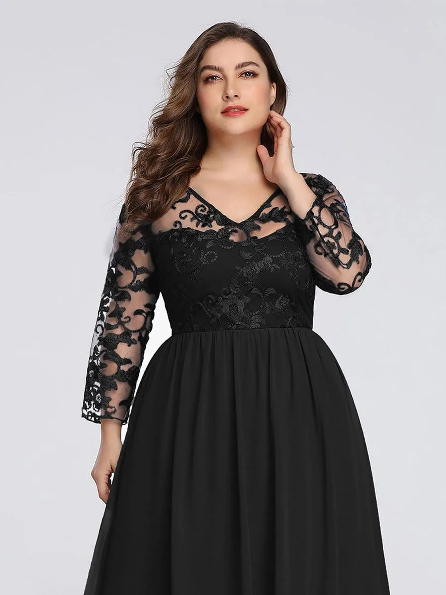 Plus Size Floor Length Evening Dress with Sheer Lace Bodice