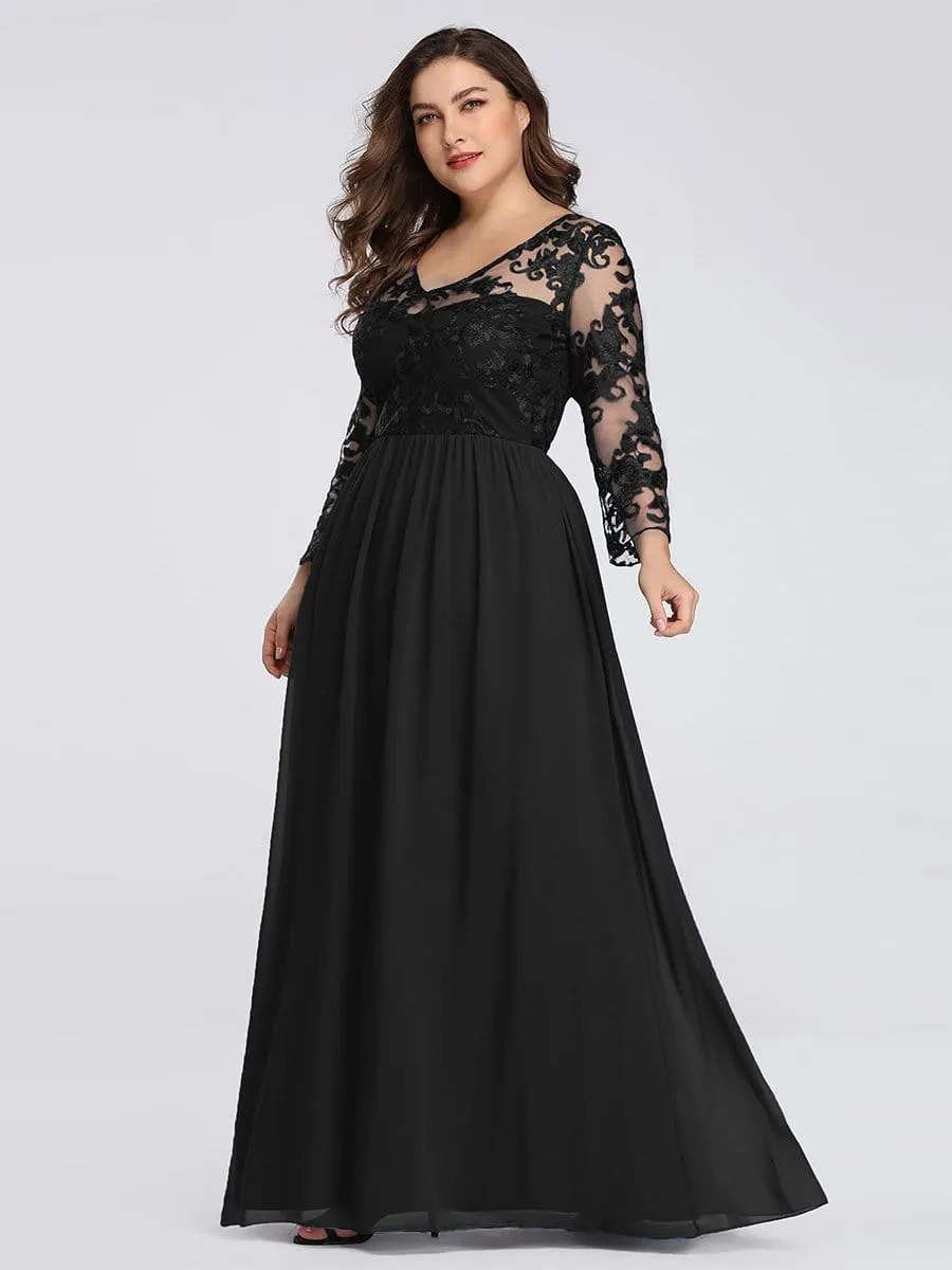 Plus Size Floor Length Evening Dress with Sheer Lace Bodice