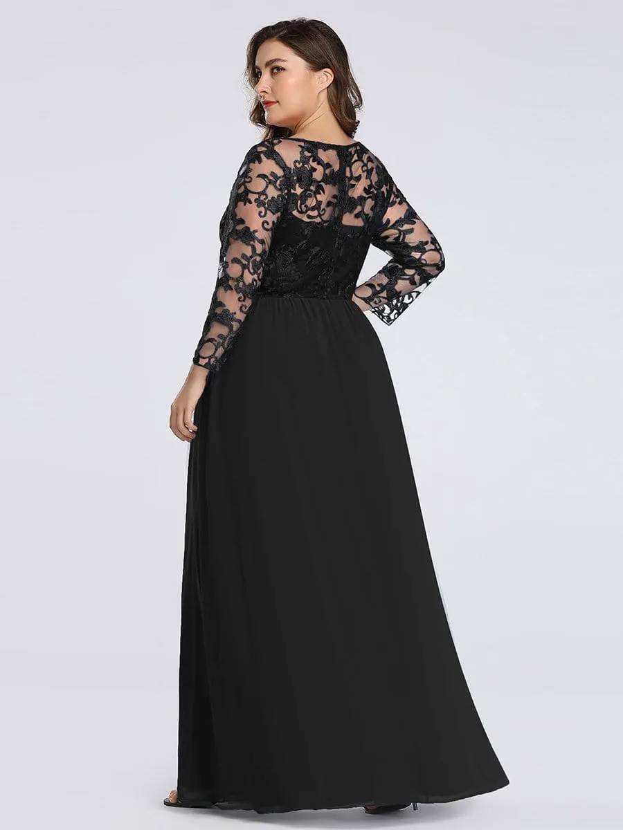 Plus Size Floor Length Evening Dress with Sheer Lace Bodice