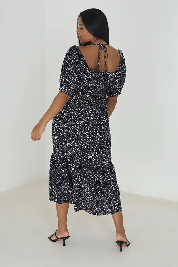 PLUS SIZE FLORAL TIE UP TIERED HEM MIDI DRESS