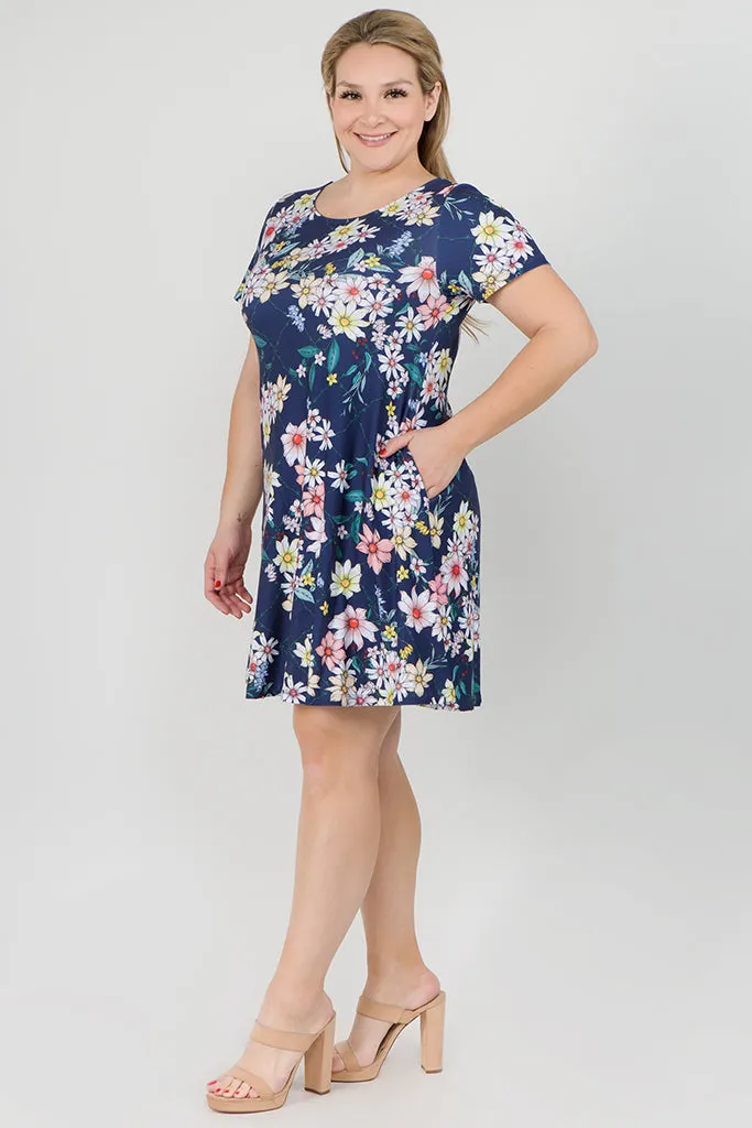 Plus Size Fresh as a Daisy Short Sleeve Skater Dress with Pockets