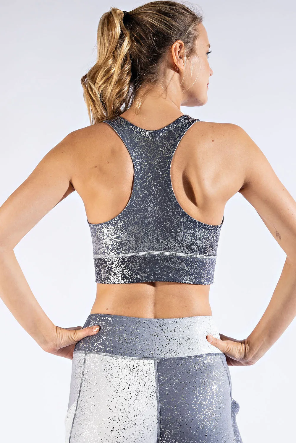 Plus Size Galaxy Foil Print Full Sports Bra - Bralette