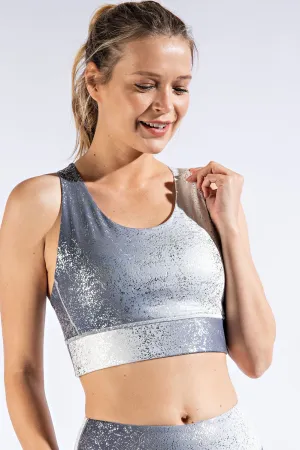 Plus Size Galaxy Foil Print Full Sports Bra - Bralette