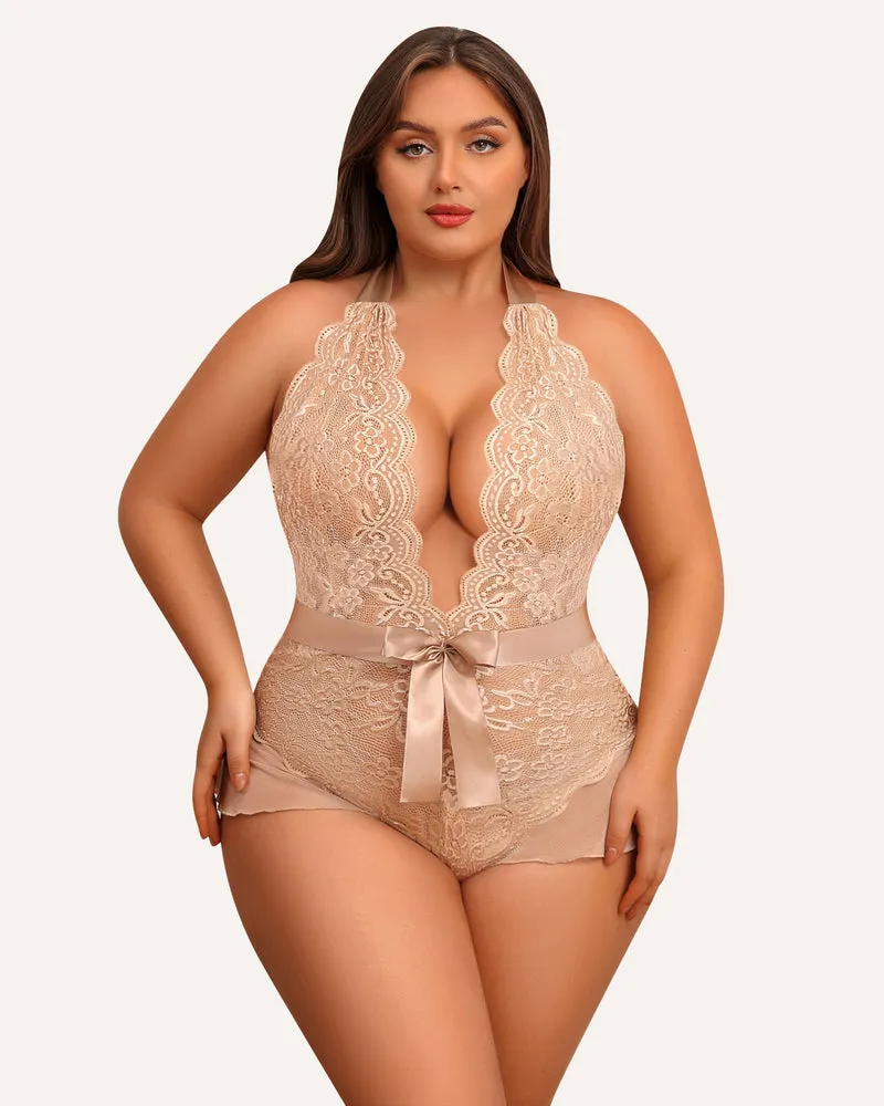 Plus Size Halter Lace Bodysuit