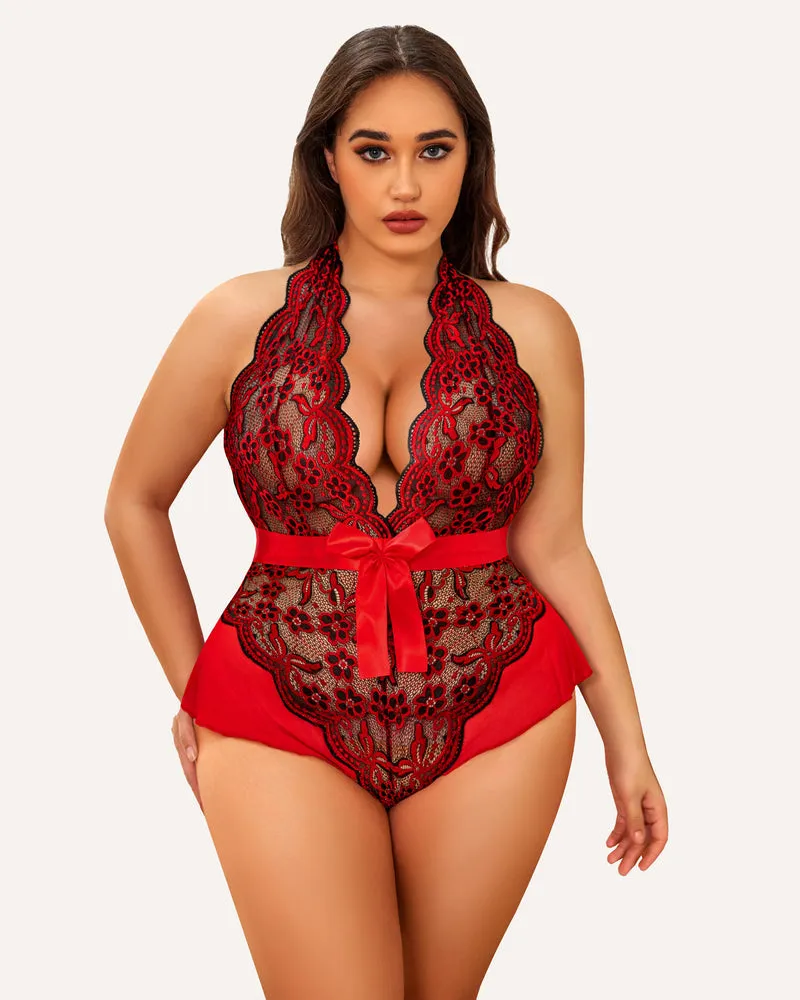 Plus Size Halter Lace Bodysuit