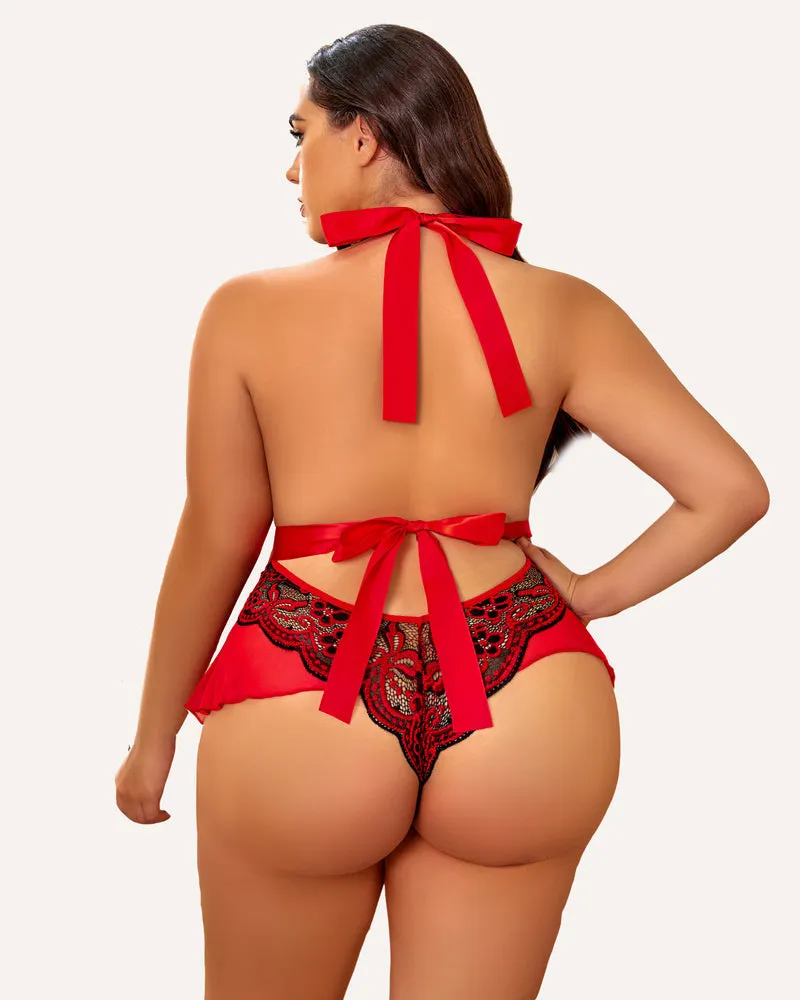 Plus Size Halter Lace Bodysuit