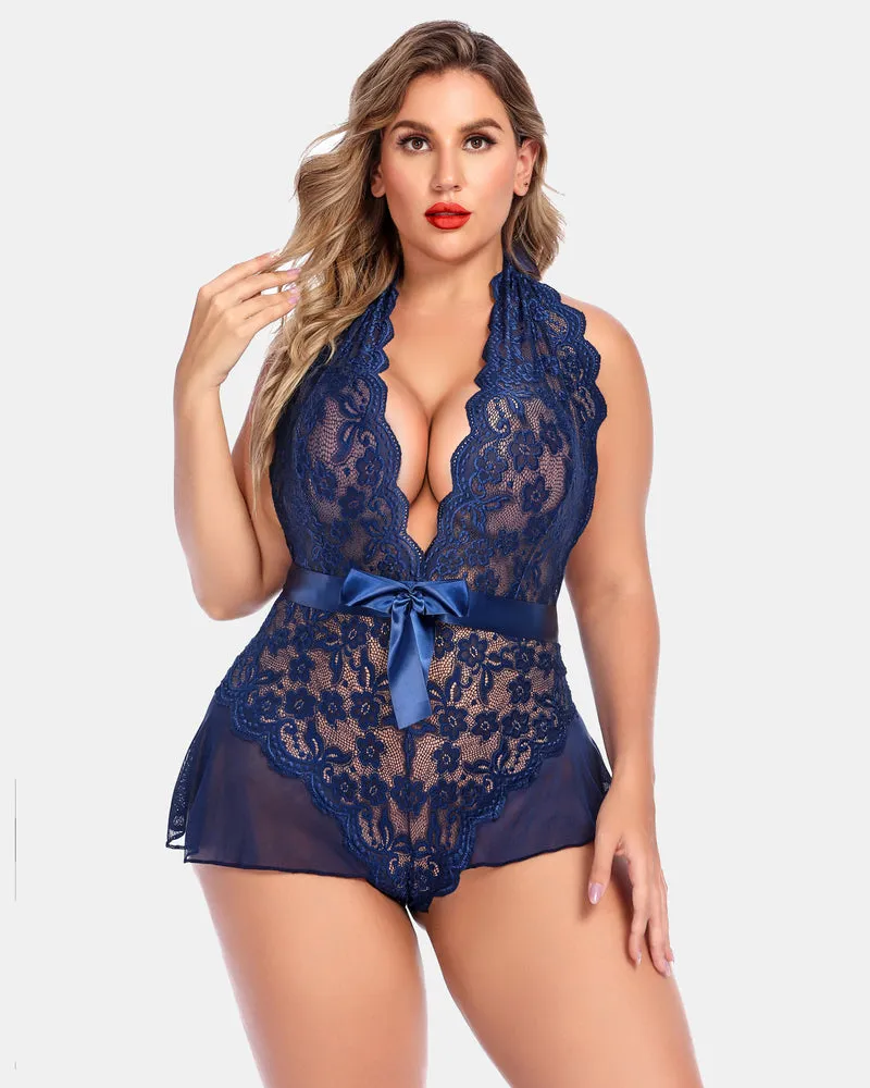 Plus Size Halter Lace Bodysuit