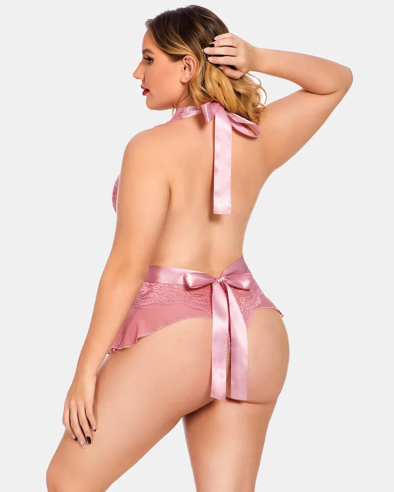 Plus Size Halter Lace Bodysuit