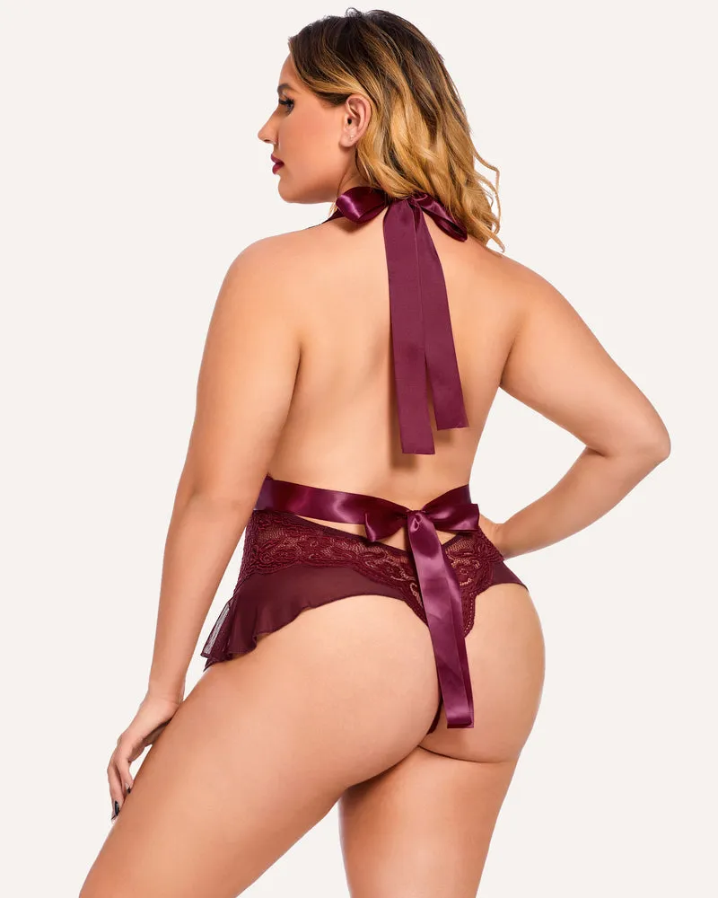 Plus Size Halter Lace Bodysuit