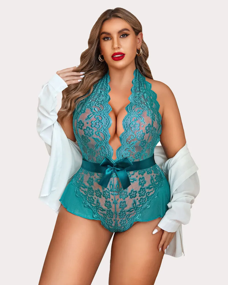 Plus Size Halter Lace Bodysuit