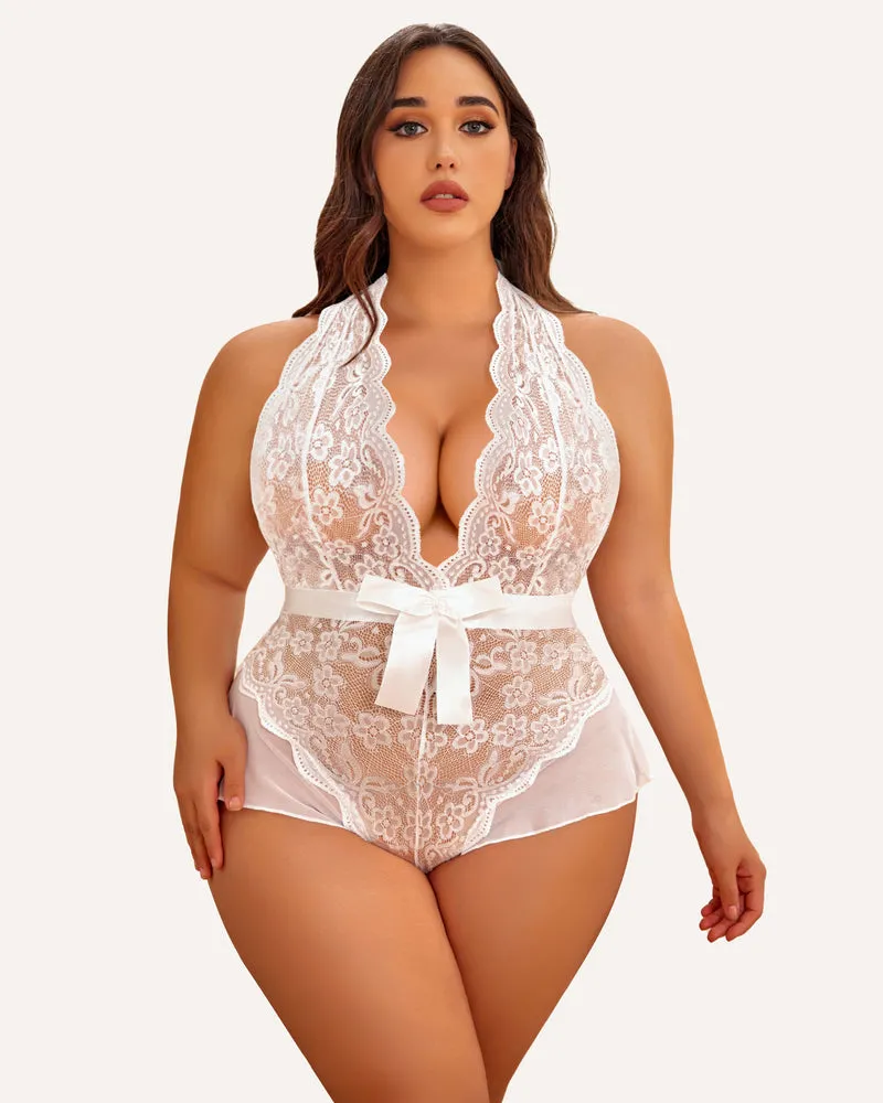 Plus Size Halter Lace Bodysuit