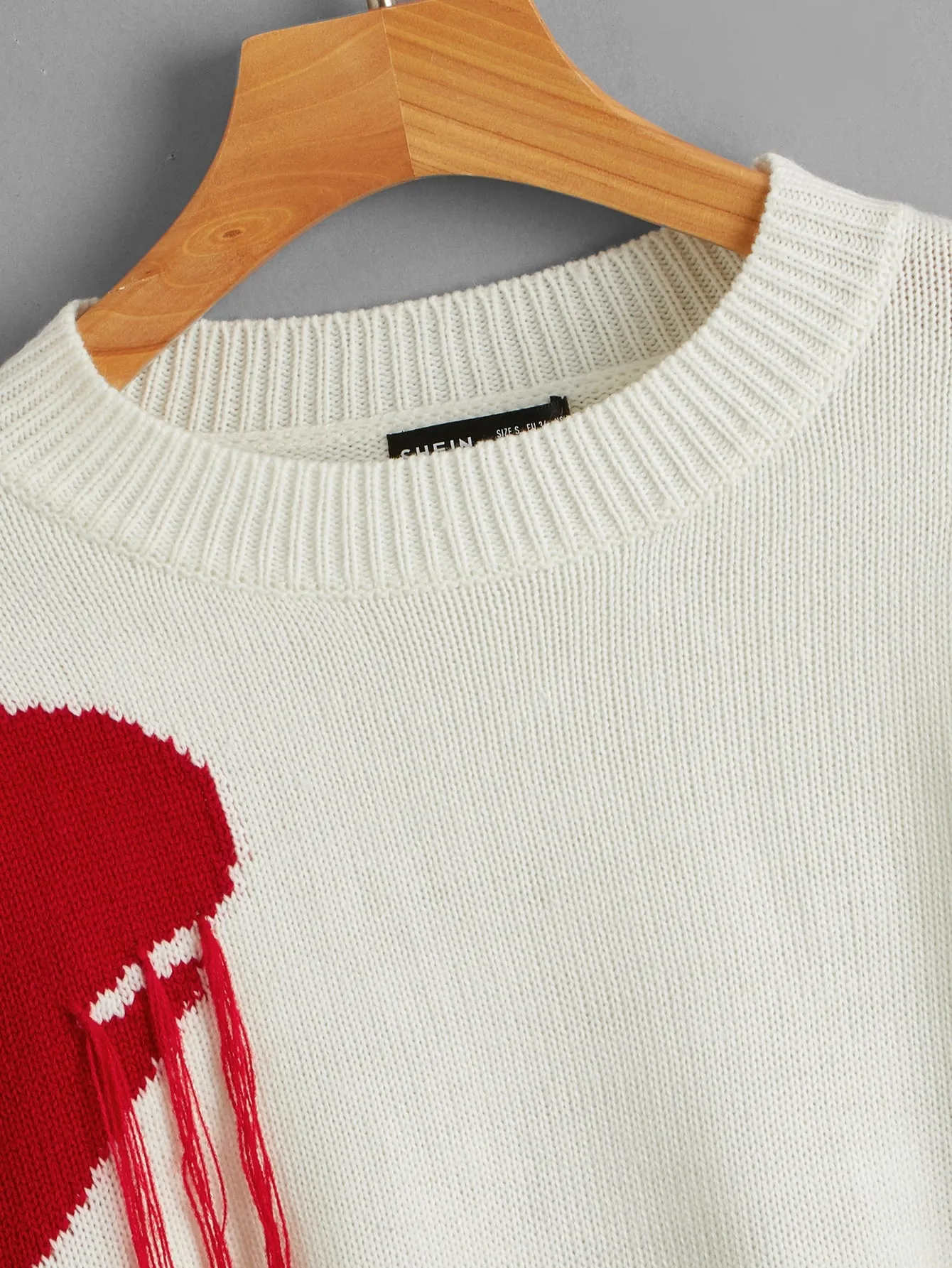 Plus Size Heart Print Sweater With Tassel Decoration And Round Neckline