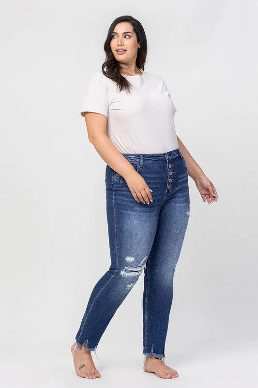 Plus Size High Rise Patched Button Up Distressed
