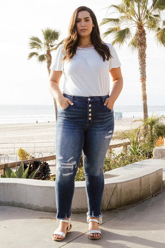 Plus Size High Rise Patched Button Up Distressed